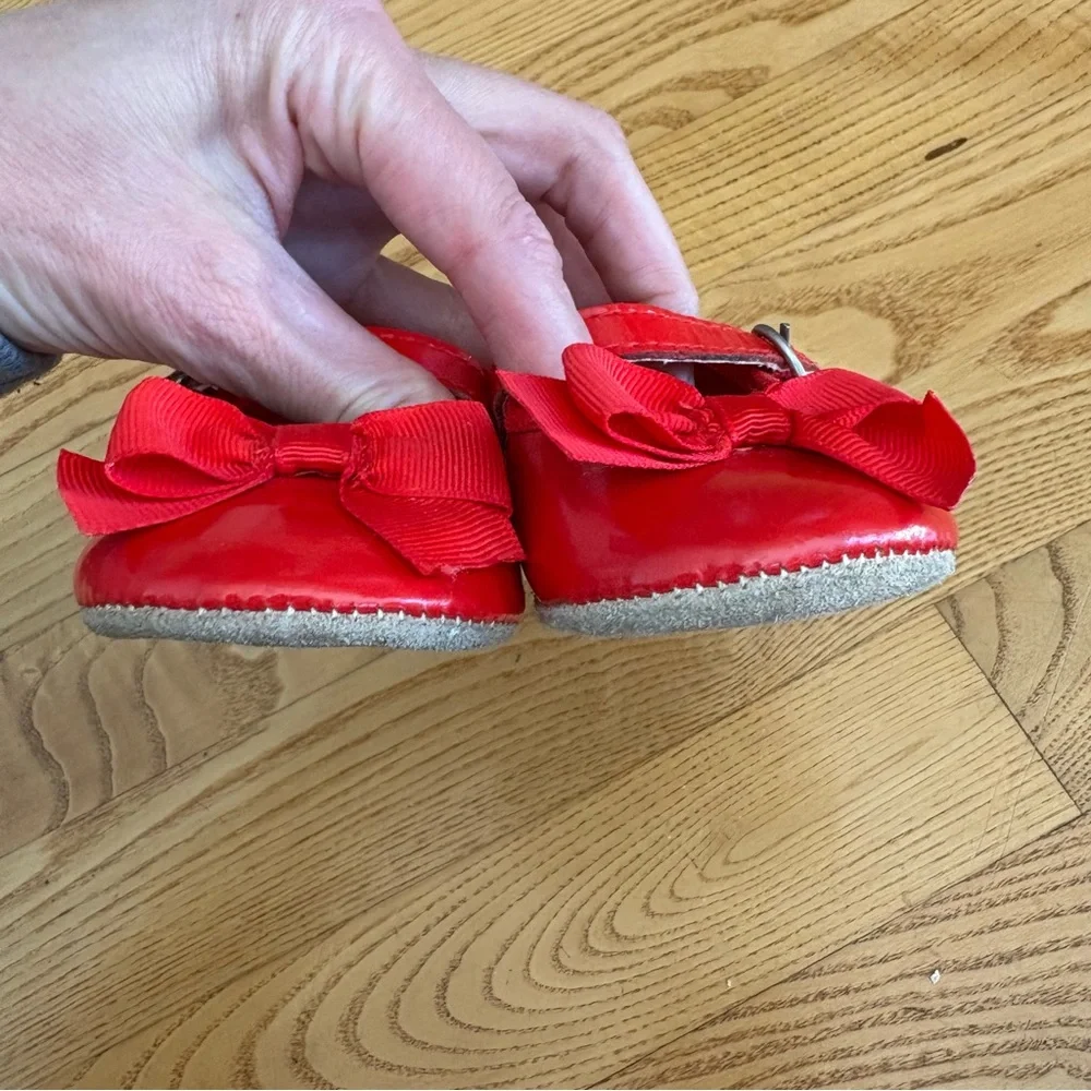 Janie And Jack Red Baby Shoes Mary Jane Ballet Flats Red Christmas Outfit Size 2